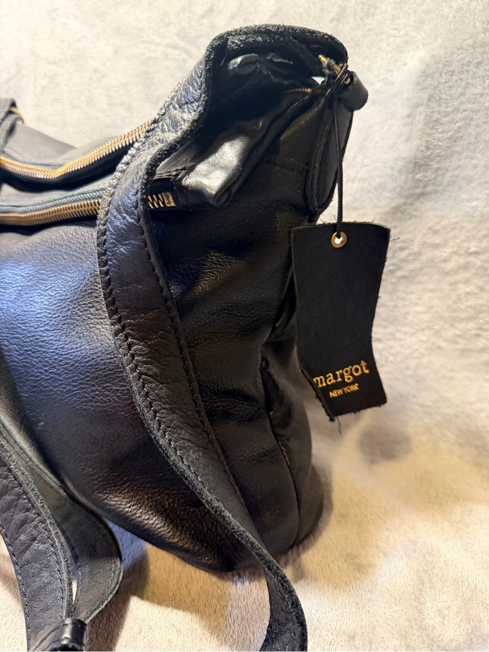 Margot Double Zip Black Supple Leather Crossbody w/ Brass Hardware - Picture 5 of 9